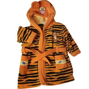 Disney Baby Tigger Robe Hooded Orange Black‎ Stripes Toddler 18 Months